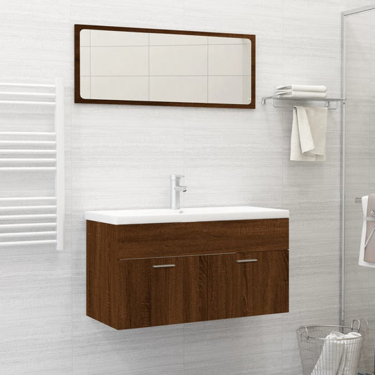 Bathroom furniture set, 2 pieces, brown oak, processed wood