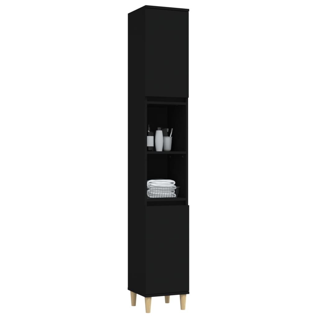 Bathroom cabinet, black, 30x30x190 cm, processed wood