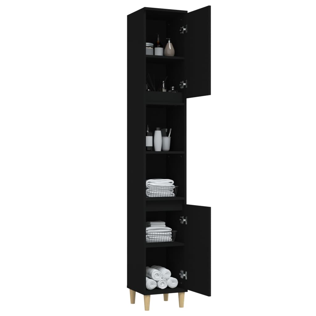 Bathroom cabinet, black, 30x30x190 cm, processed wood