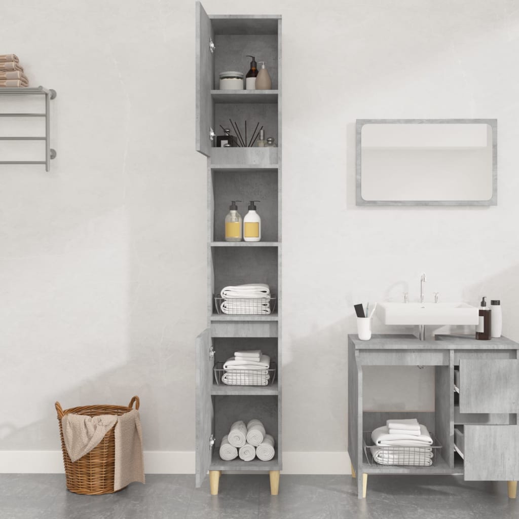 Bathroom cabinet, concrete gray, 30x30x190 cm, processed wood