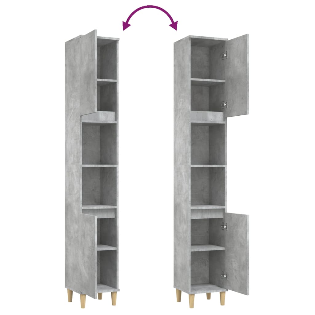 Bathroom cabinet, concrete gray, 30x30x190 cm, processed wood