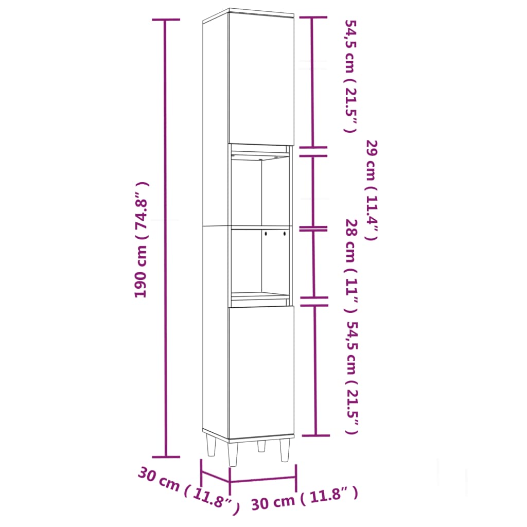 Bathroom cabinet, concrete gray, 30x30x190 cm, processed wood
