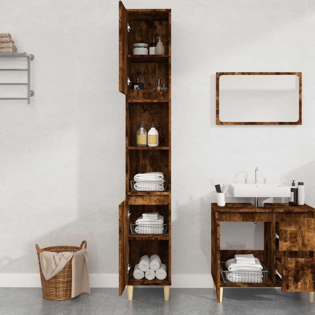 Bathroom cabinet, smoked oak, 30x30x190 cm, processed wood