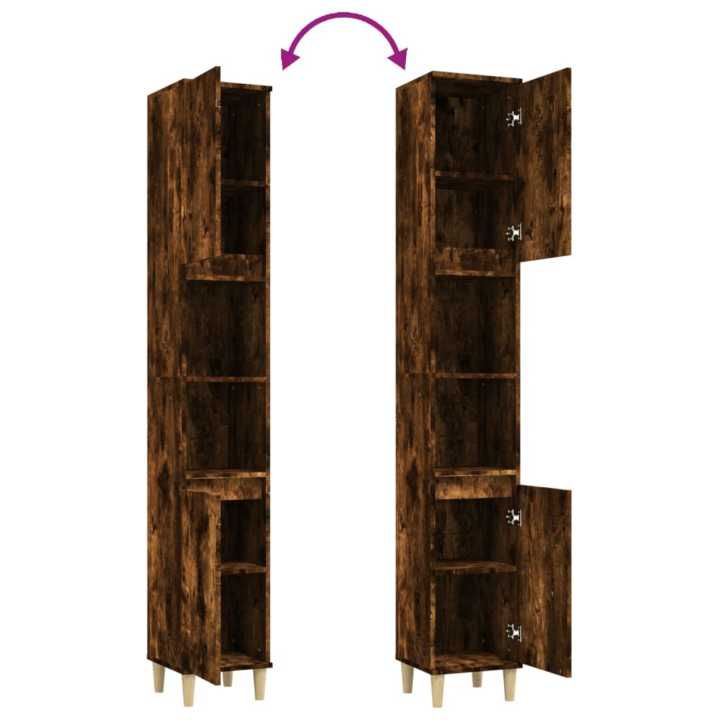 Bathroom cabinet, smoked oak, 30x30x190 cm, processed wood