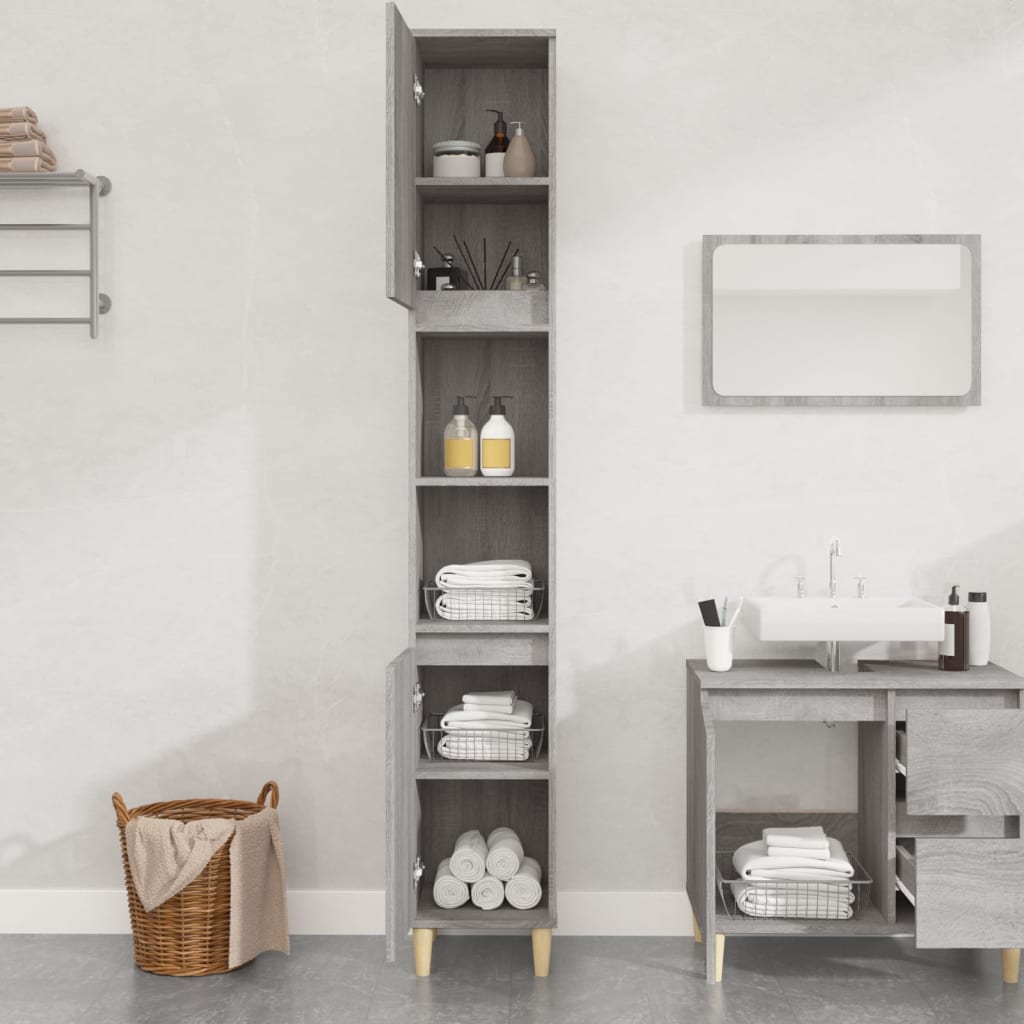 Bathroom cabinet, sonoma grey, 30x30x190 cm, processed wood