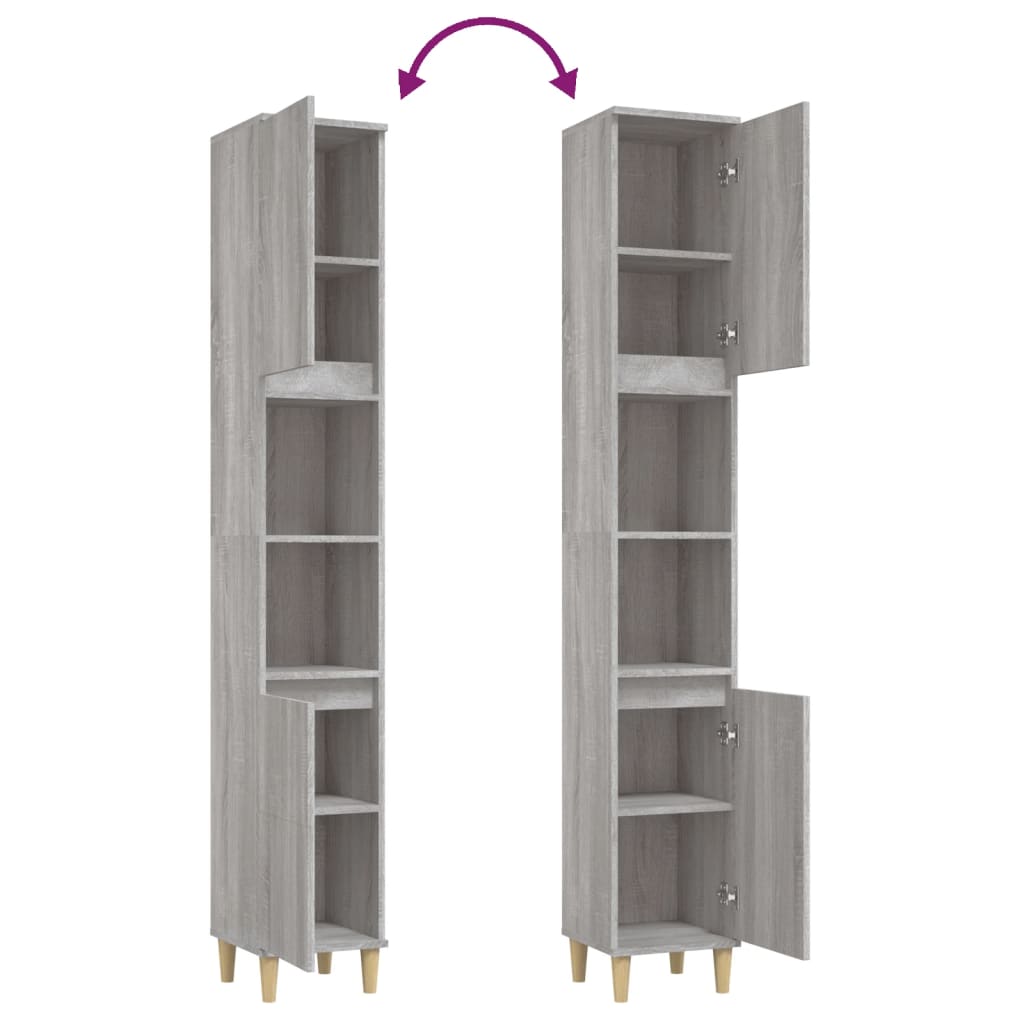 Bathroom cabinet, sonoma grey, 30x30x190 cm, processed wood