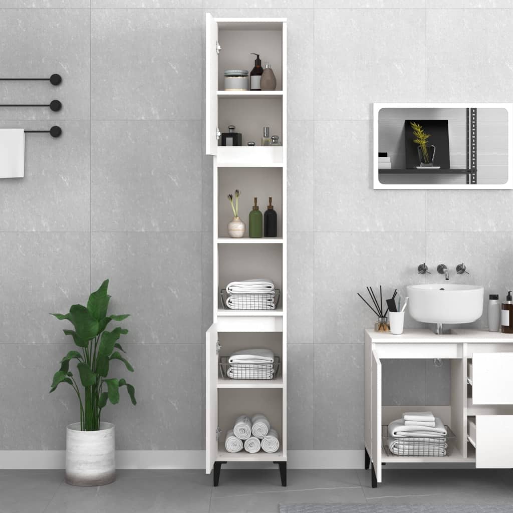 Bathroom cabinet, white, 30x30x190 cm, processed wood