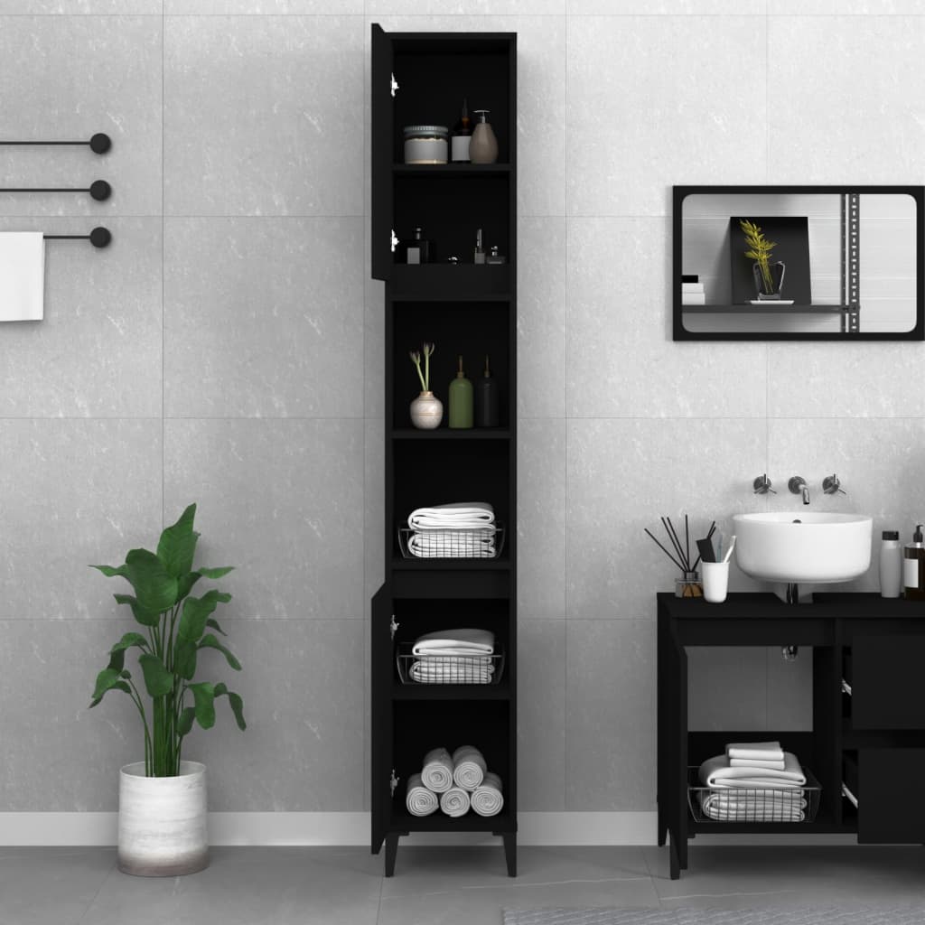 Bathroom cabinet, black, 30x30x190 cm, processed wood