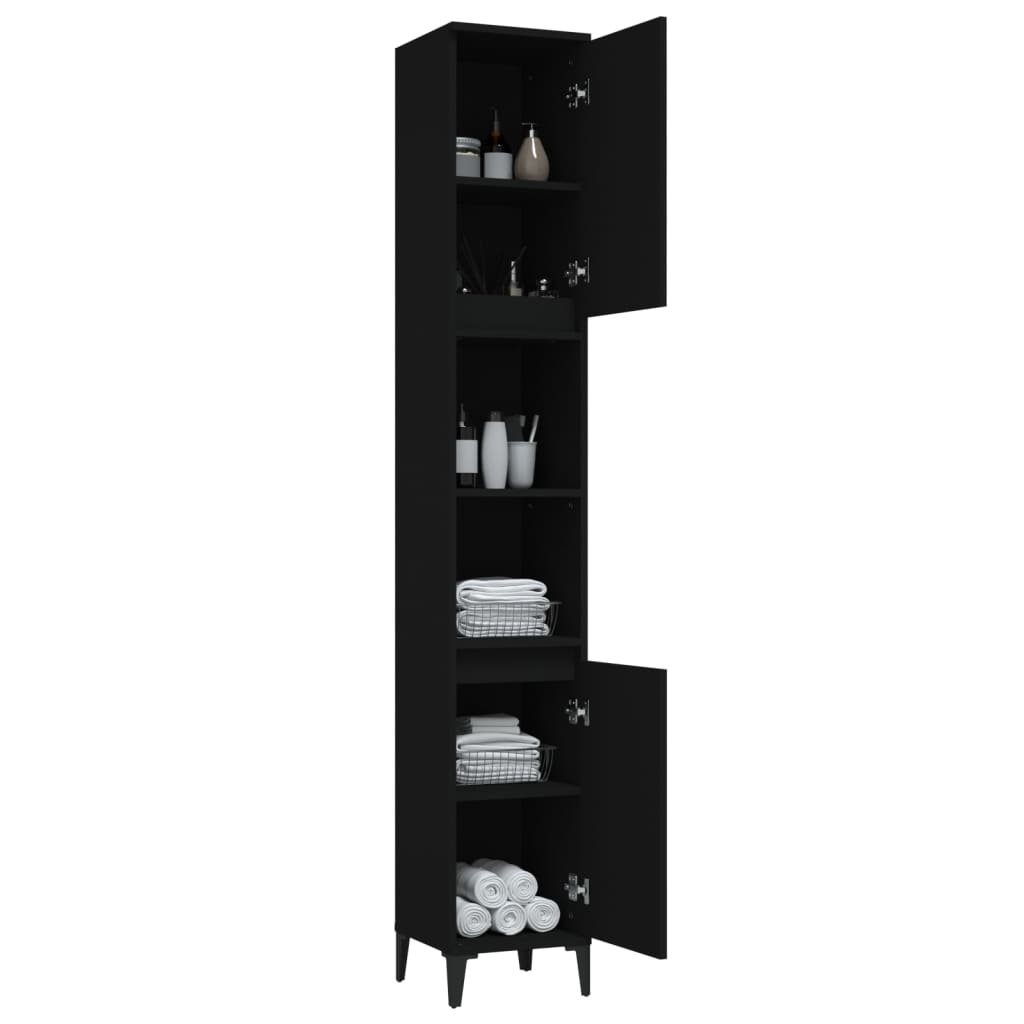 Bathroom cabinet, black, 30x30x190 cm, processed wood