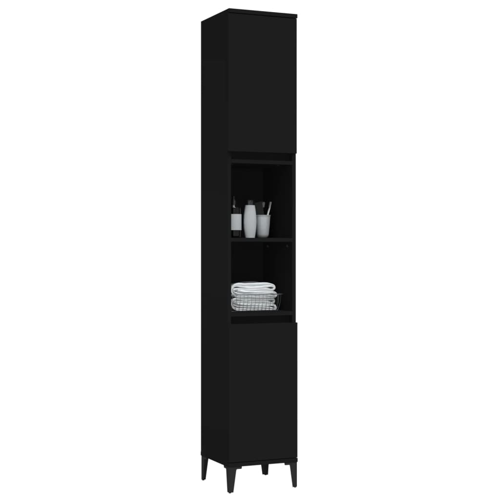 Bathroom cabinet, black, 30x30x190 cm, processed wood