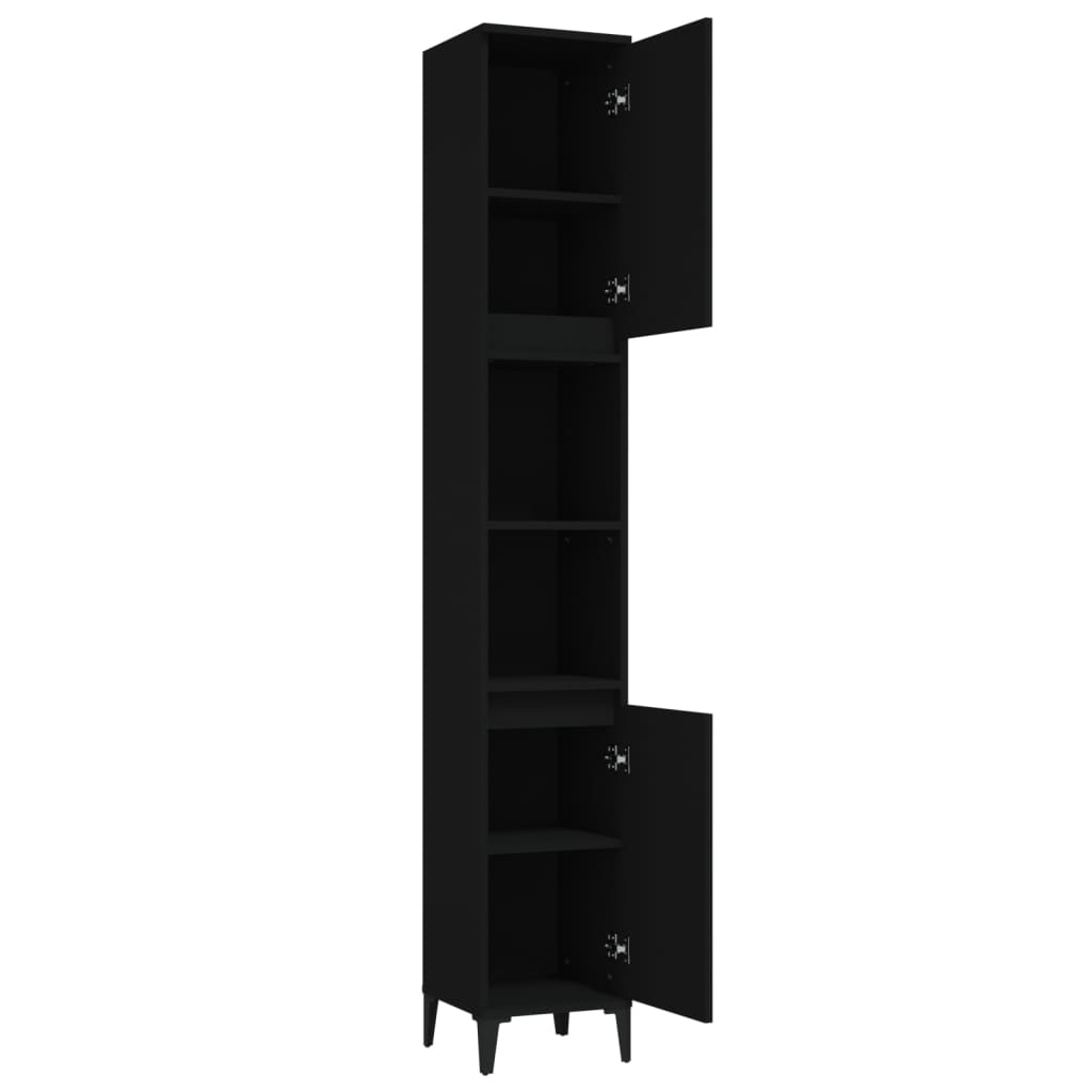 Bathroom cabinet, black, 30x30x190 cm, processed wood