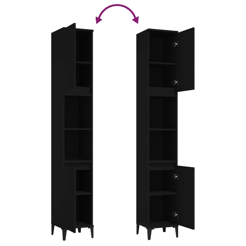 Bathroom cabinet, black, 30x30x190 cm, processed wood