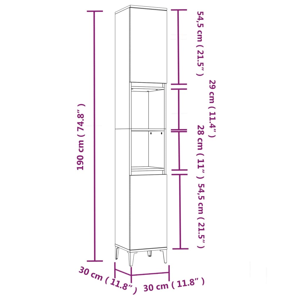 Bathroom cabinet, black, 30x30x190 cm, processed wood