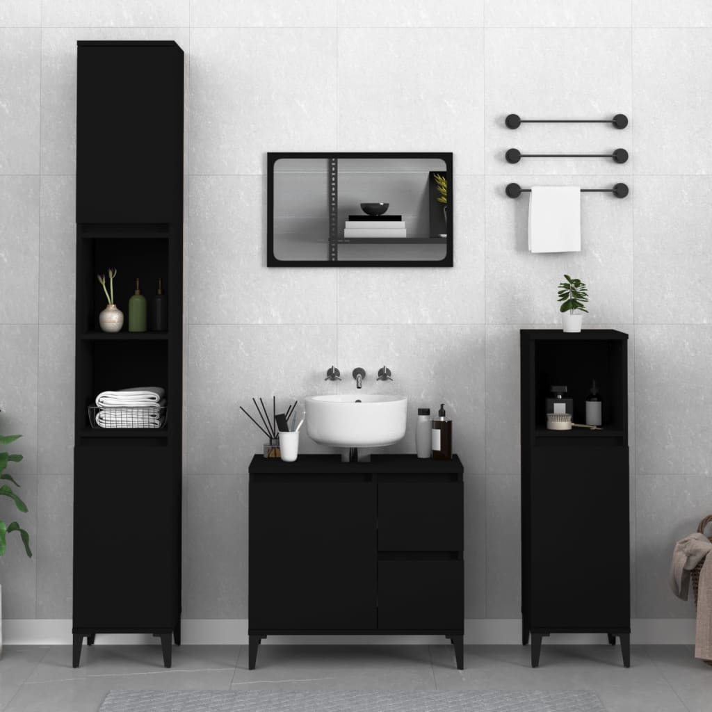 Bathroom cabinet, black, 30x30x190 cm, processed wood