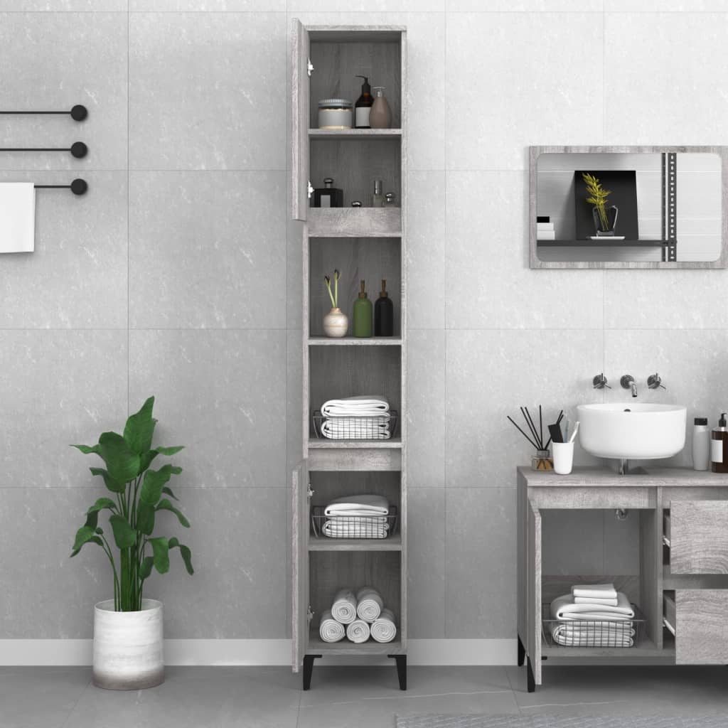 Bathroom cabinet, sonoma grey, 30x30x190 cm, processed wood