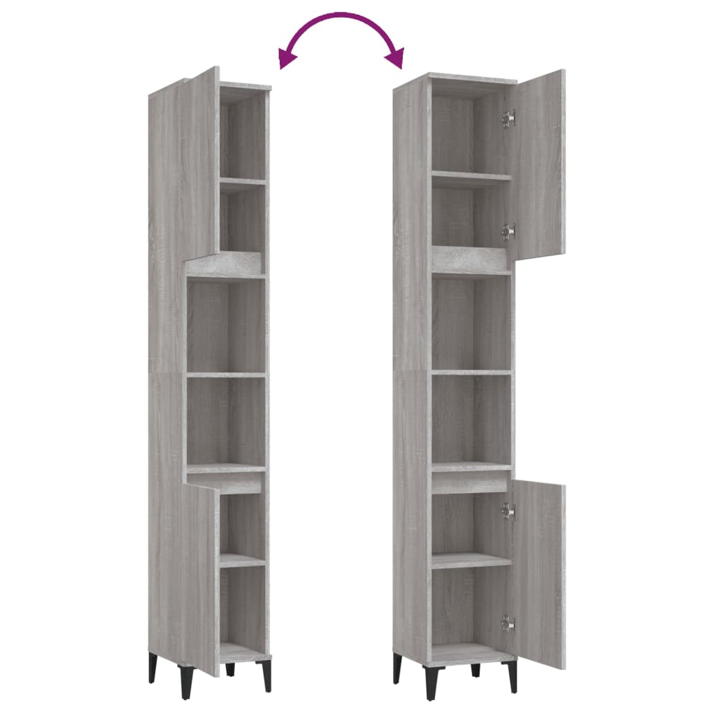 Bathroom cabinet, sonoma grey, 30x30x190 cm, processed wood