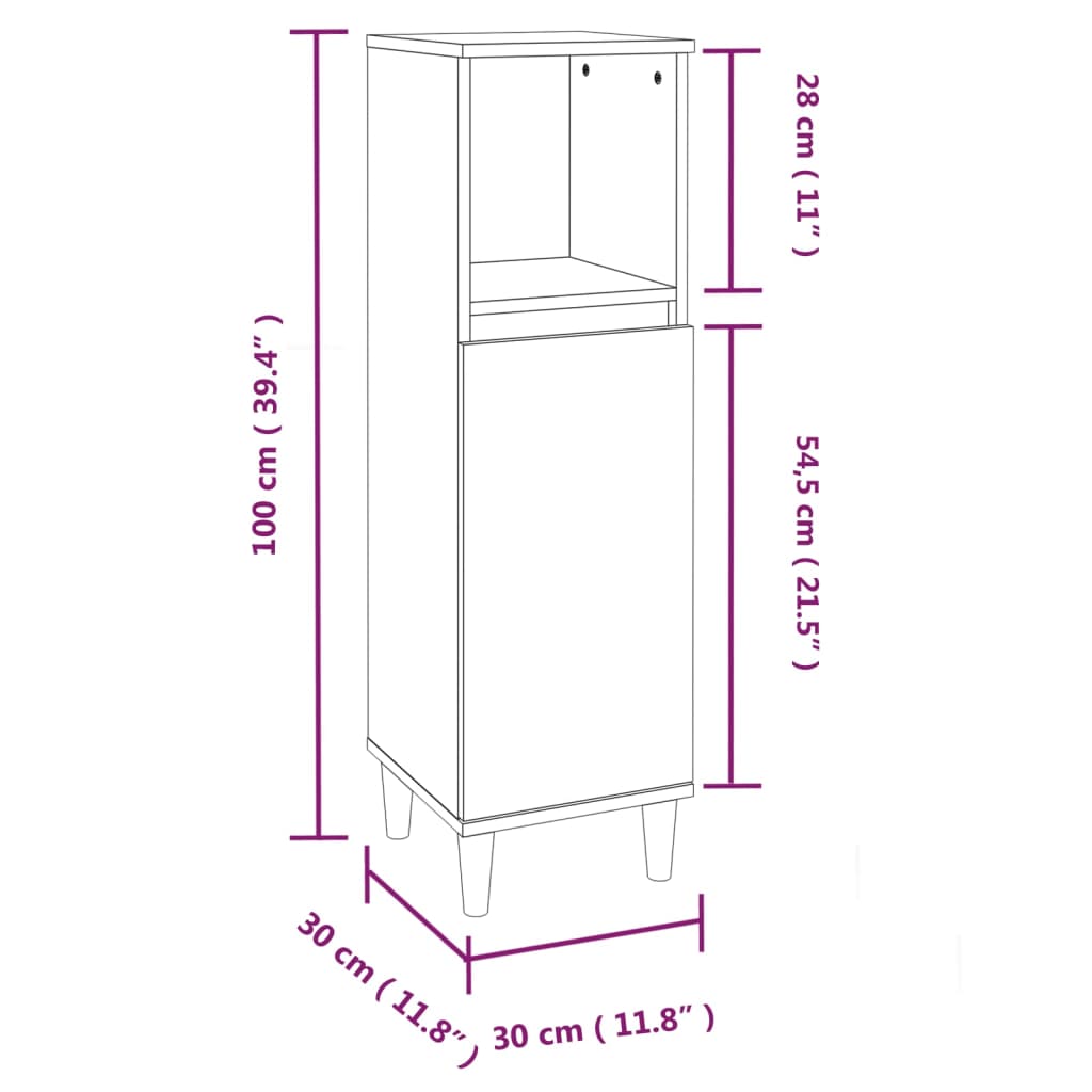 Bathroom cabinet, white, 30x30x100 cm, processed wood