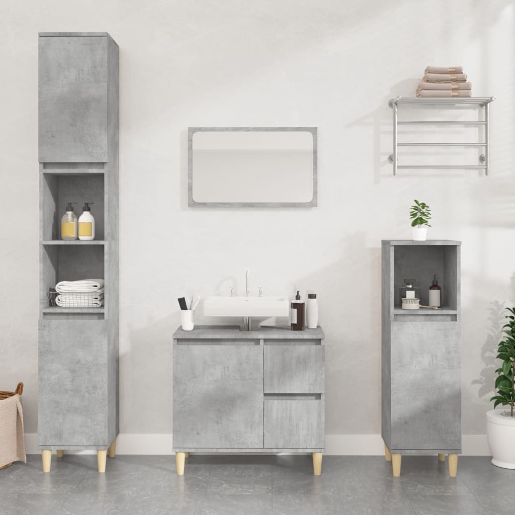 Bathroom cabinet, concrete gray, 30x30x100 cm, processed wood