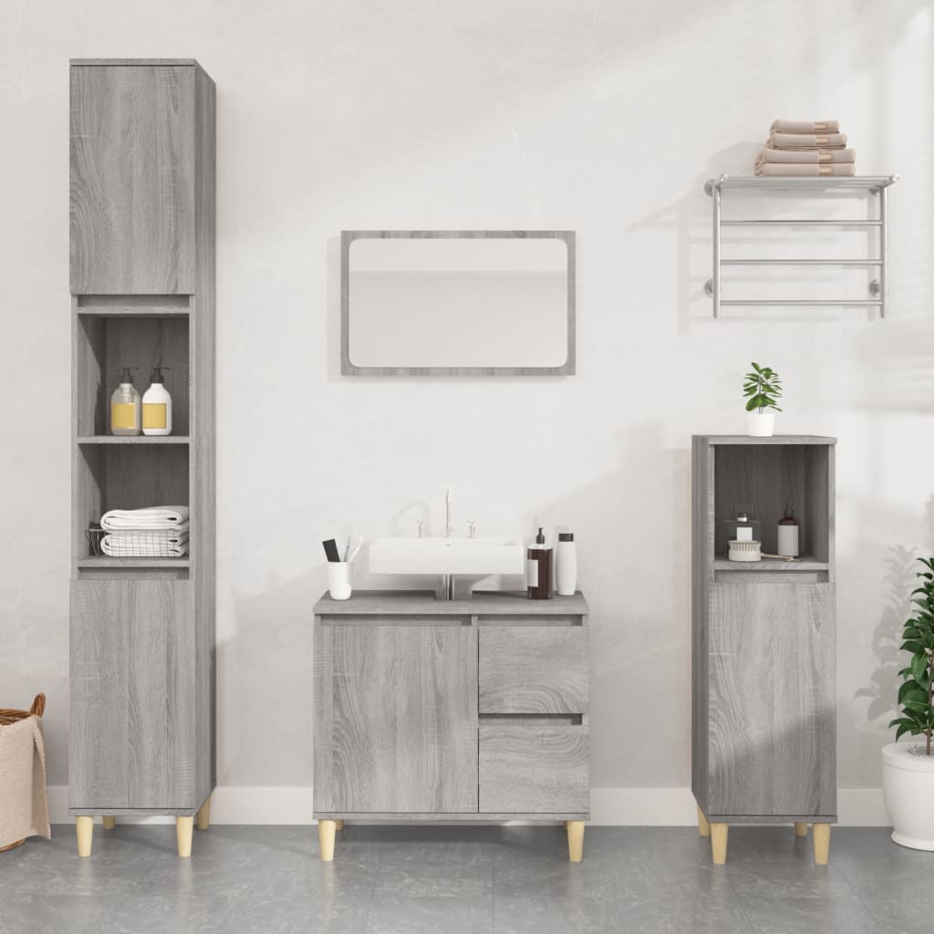 Bathroom cabinet, sonoma grey, 30x30x100 cm, processed wood