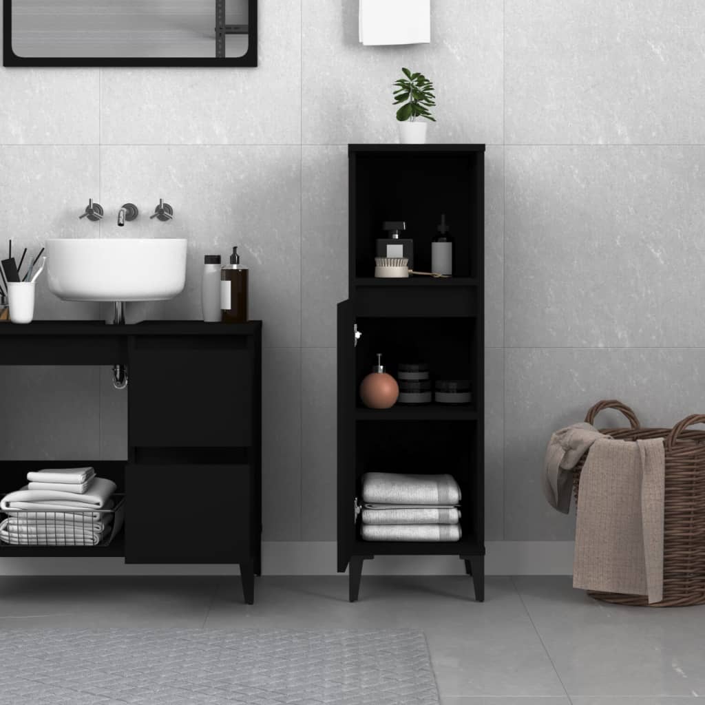 Bathroom cabinet, black, 30x30x100 cm, processed wood