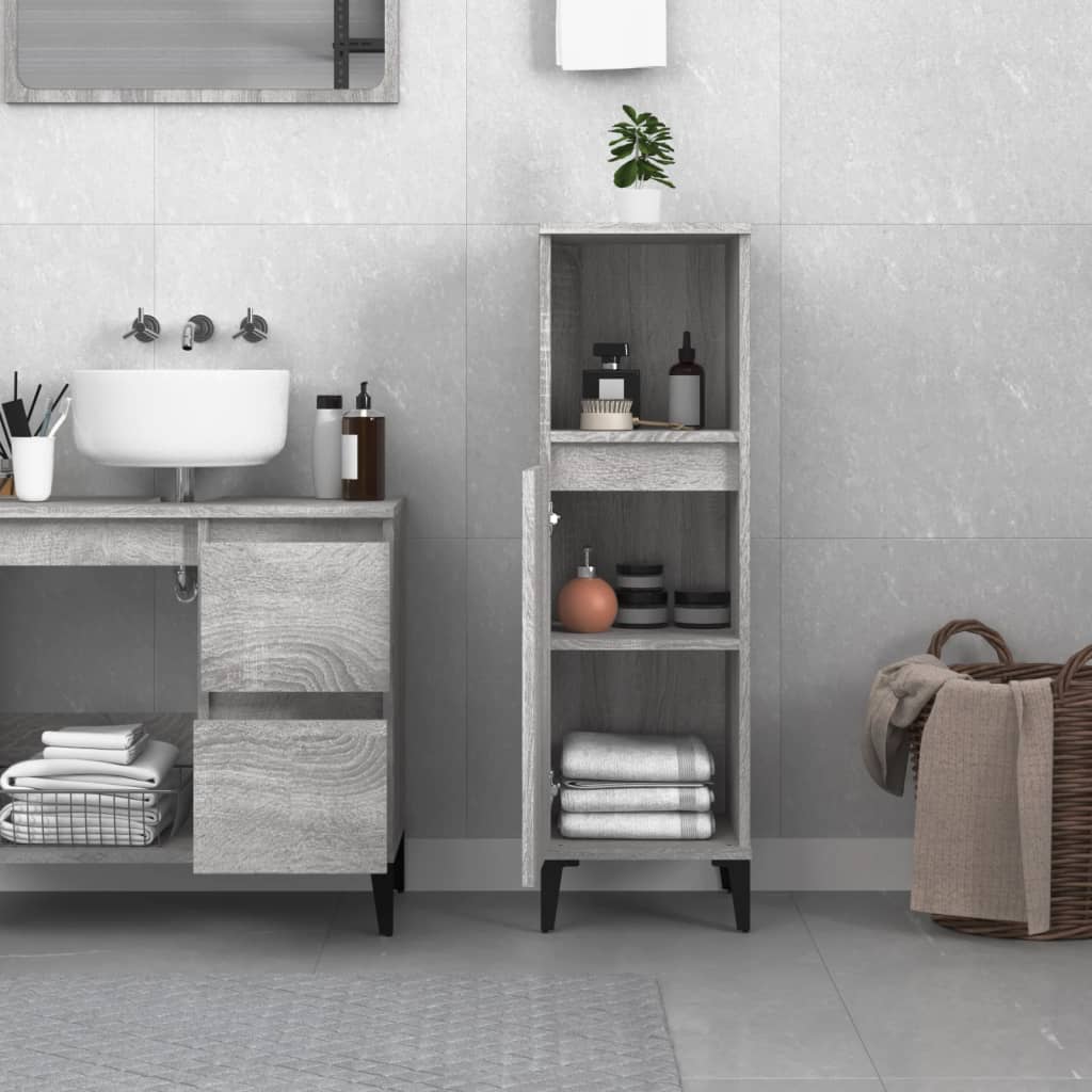 Bathroom cabinet, sonoma grey, 30x30x100 cm, processed wood