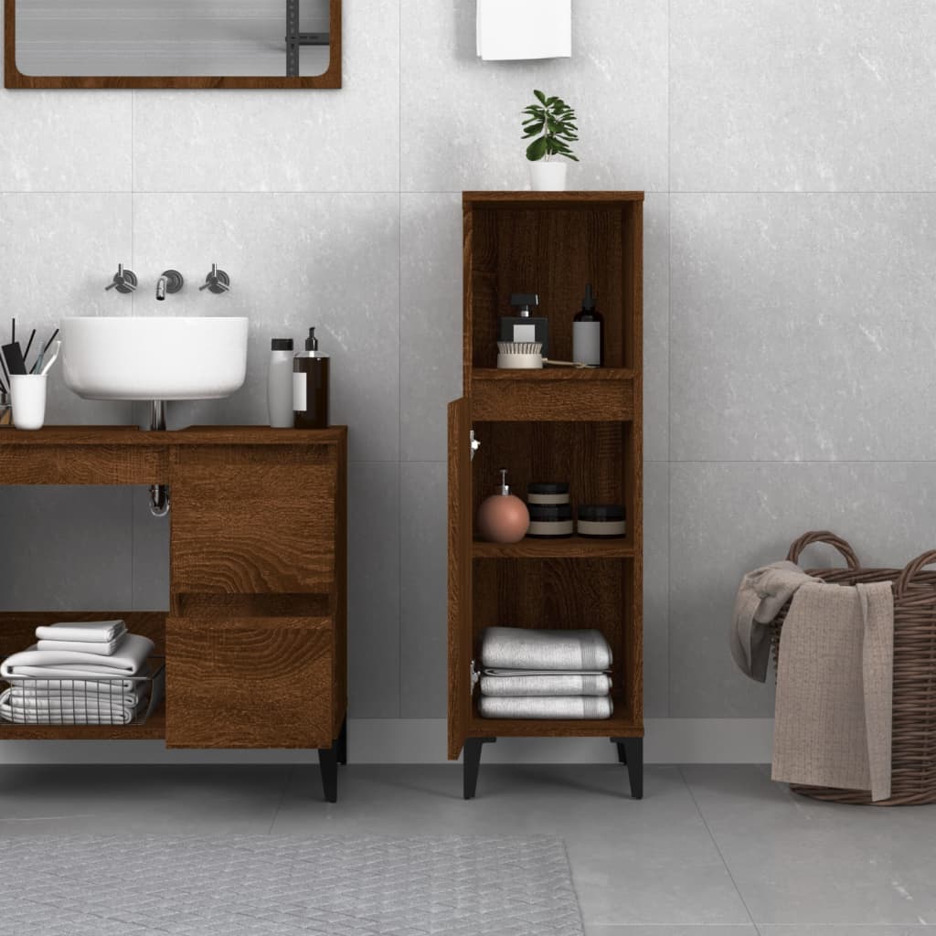 Bathroom cabinet, brown oak, 30x30x100 cm, processed wood