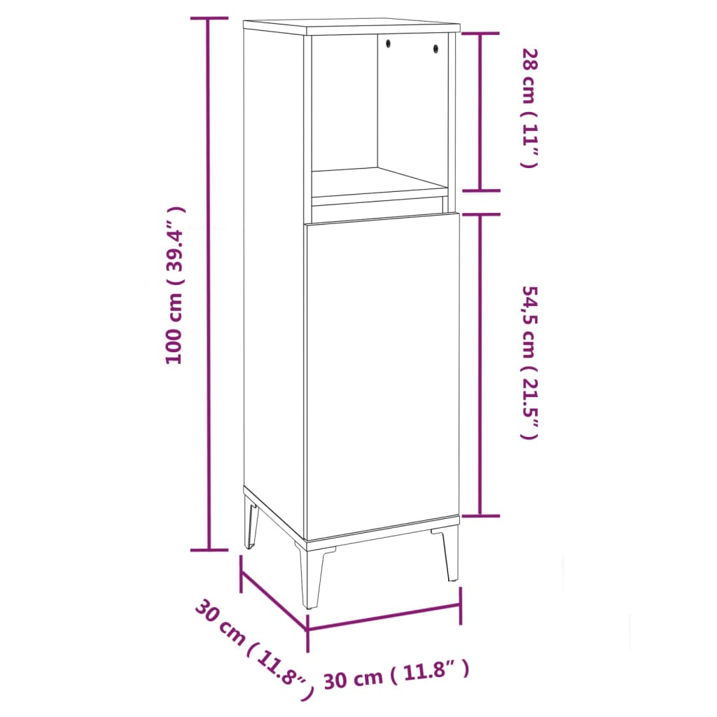 Bathroom cabinet, brown oak, 30x30x100 cm, processed wood
