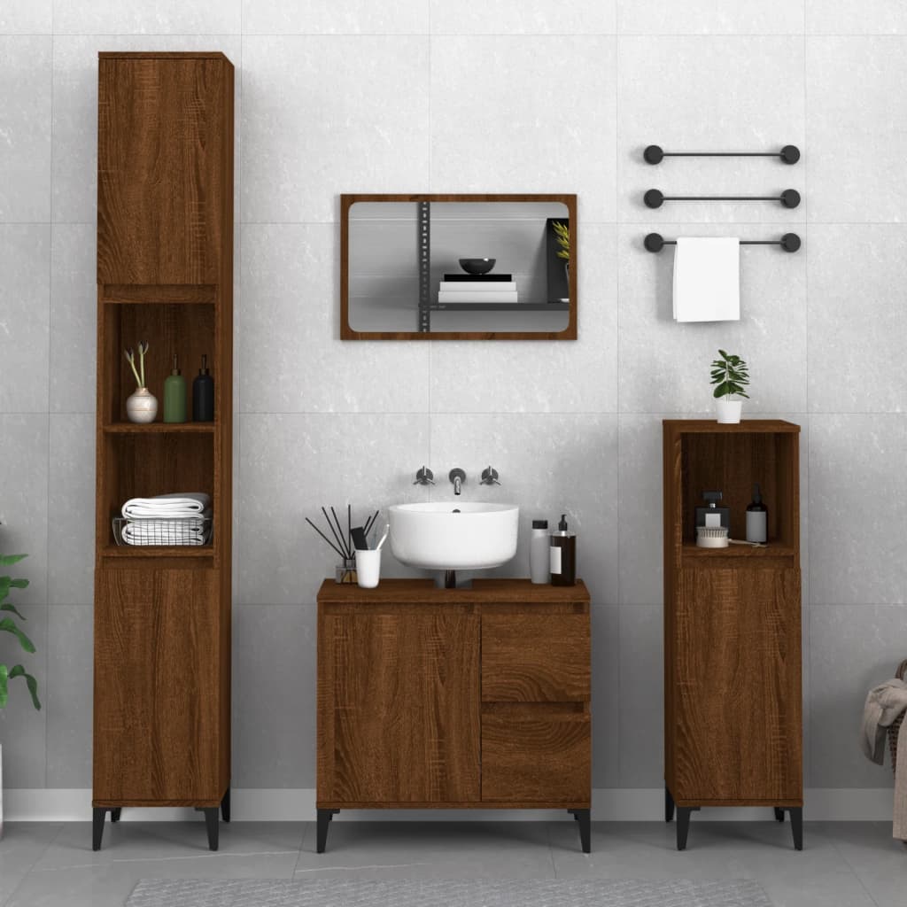 Bathroom cabinet, brown oak, 30x30x100 cm, processed wood