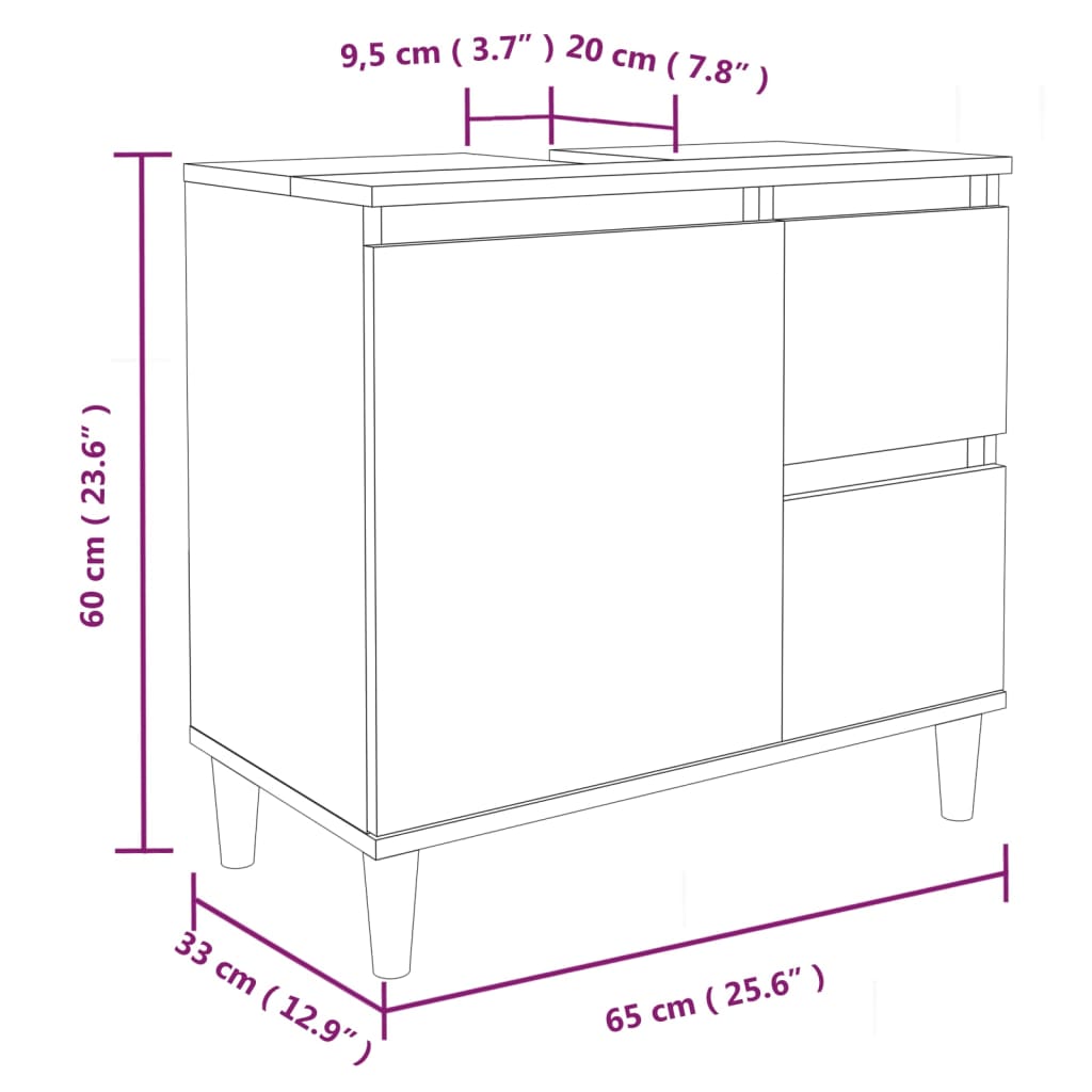 Bathroom cabinet, white, 65x33x60 cm, processed wood