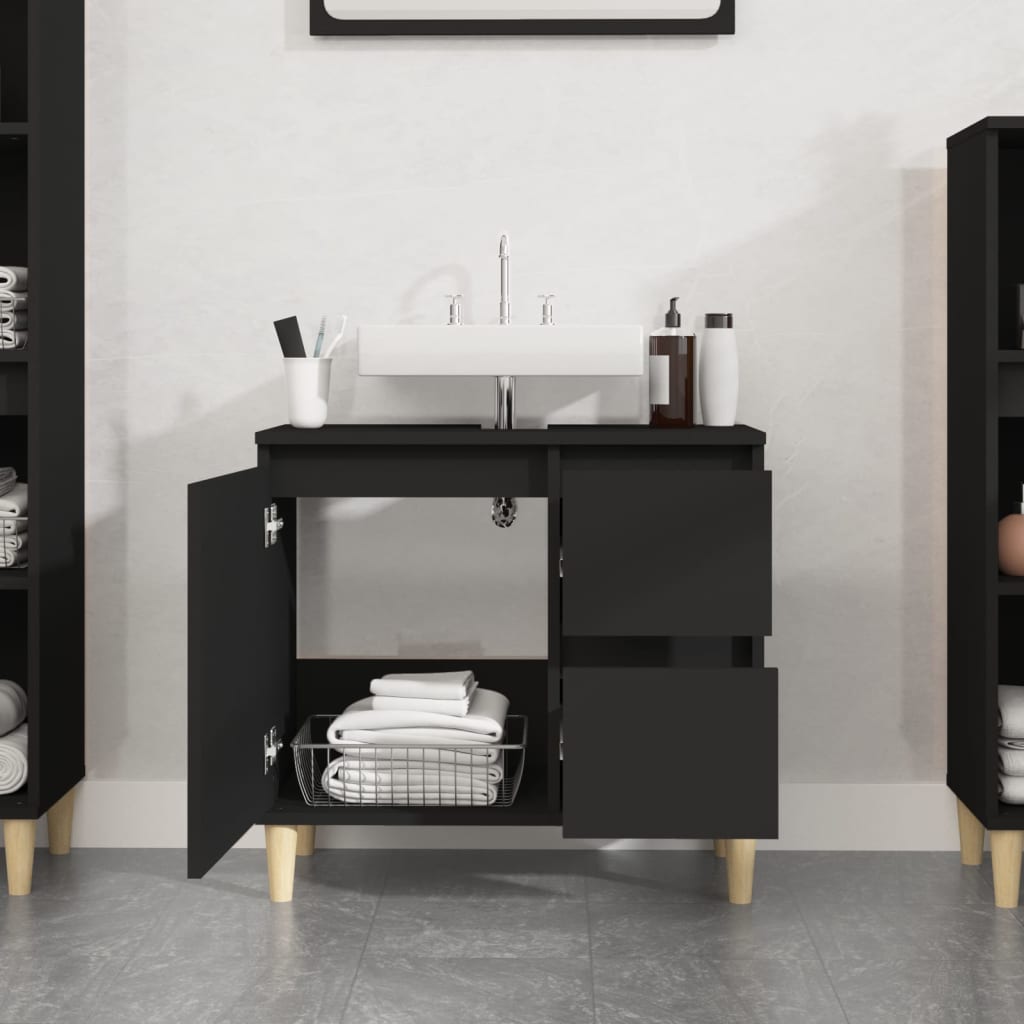 Bathroom cabinet, black, 65x33x60 cm, processed wood