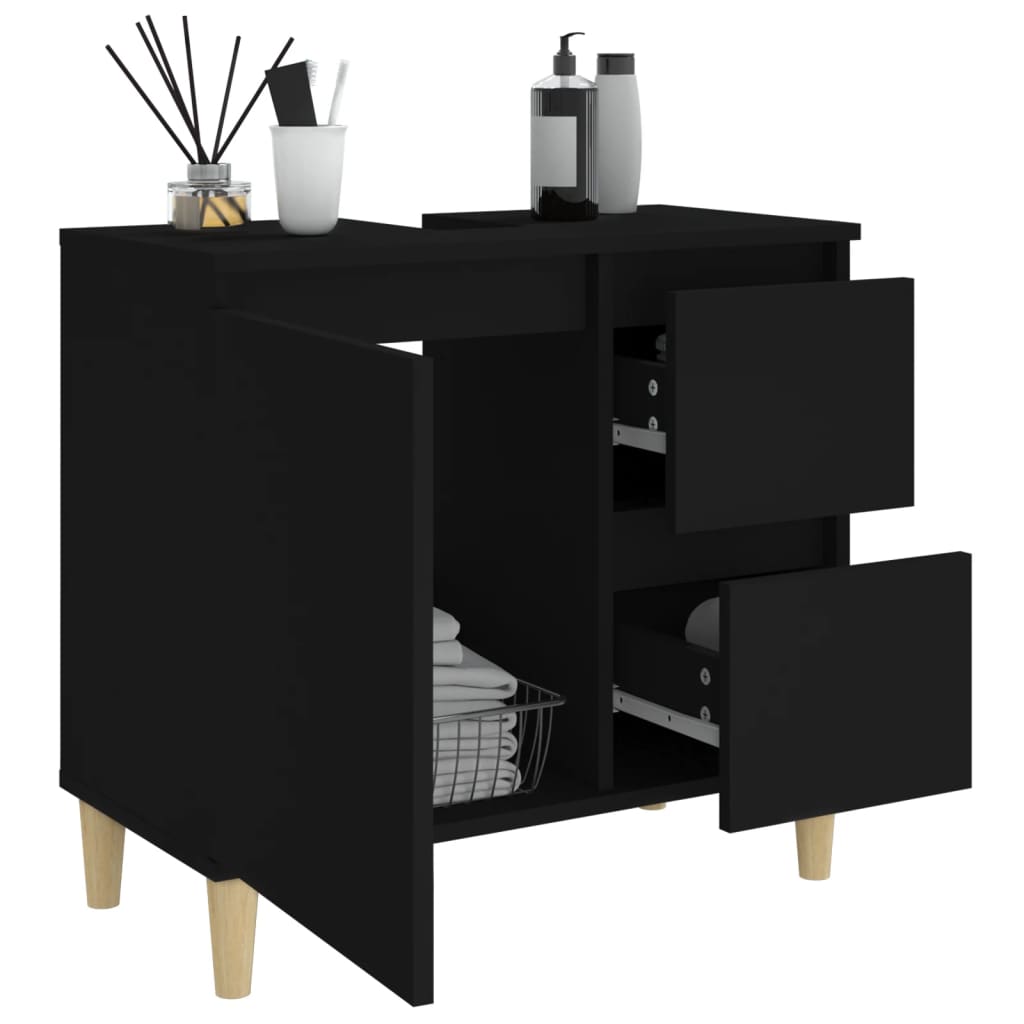 Bathroom cabinet, black, 65x33x60 cm, processed wood