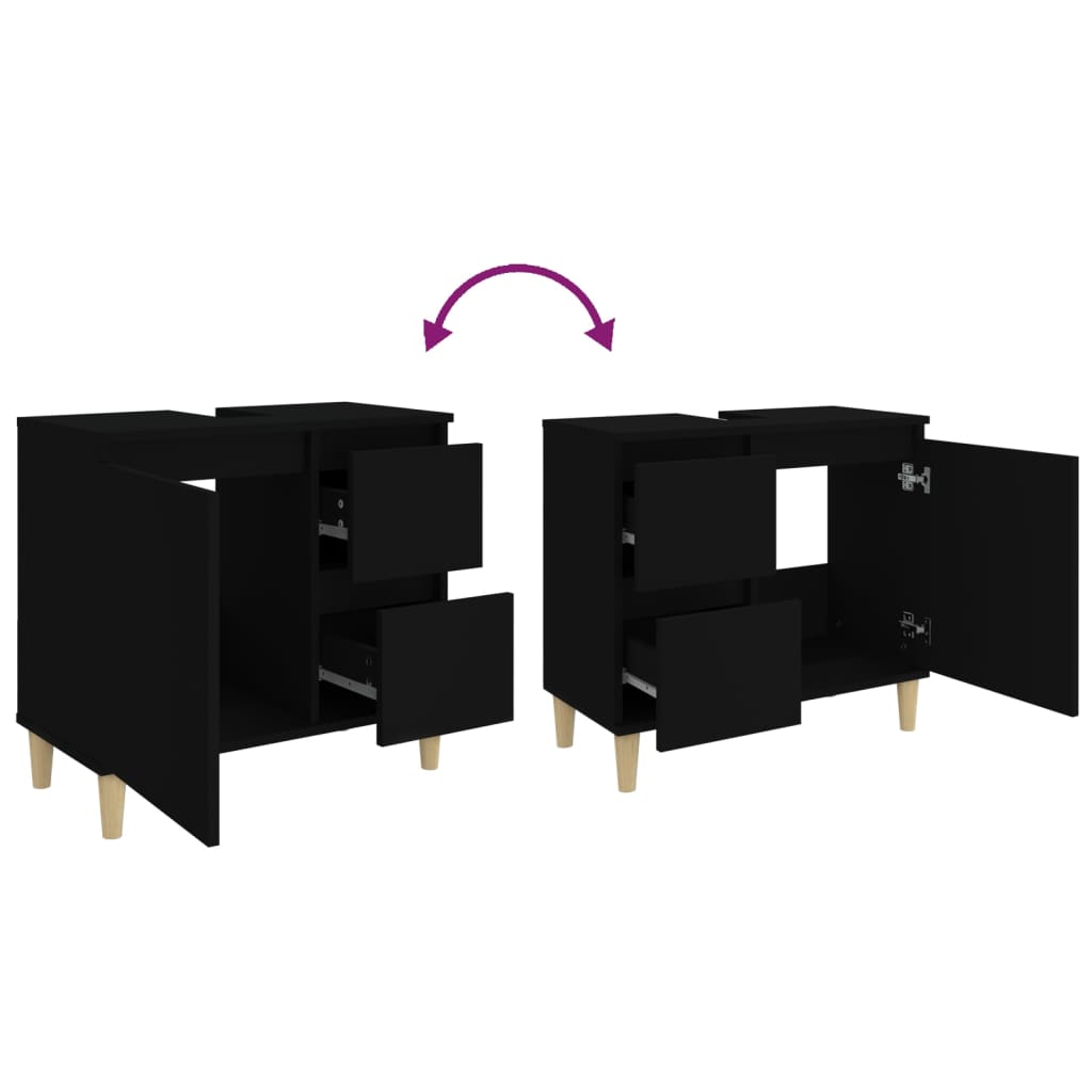 Bathroom cabinet, black, 65x33x60 cm, processed wood