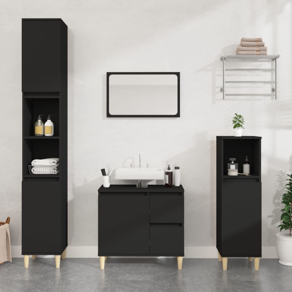Bathroom cabinet, black, 65x33x60 cm, processed wood