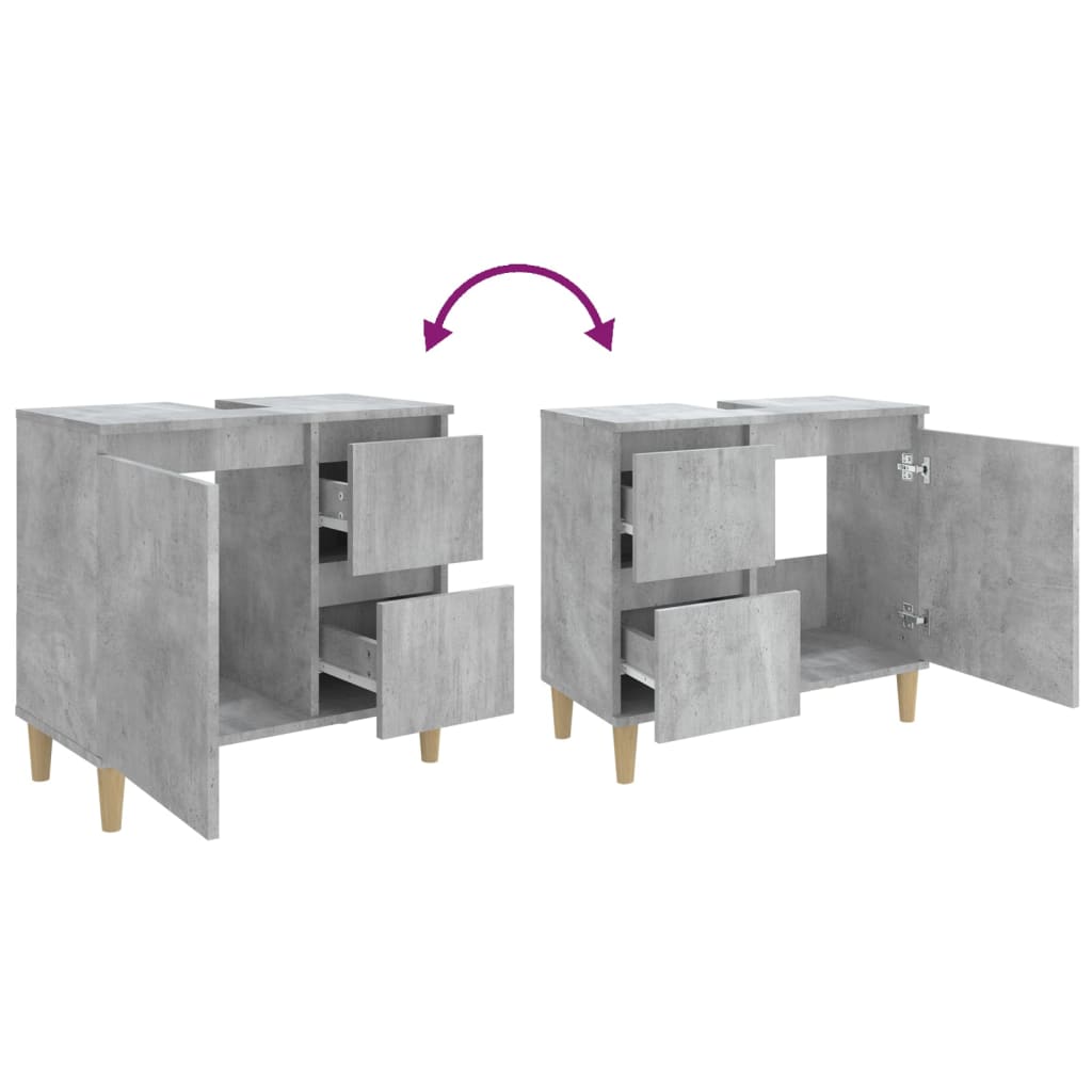 Bathroom cabinet, concrete gray, 65x33x60 cm, processed wood