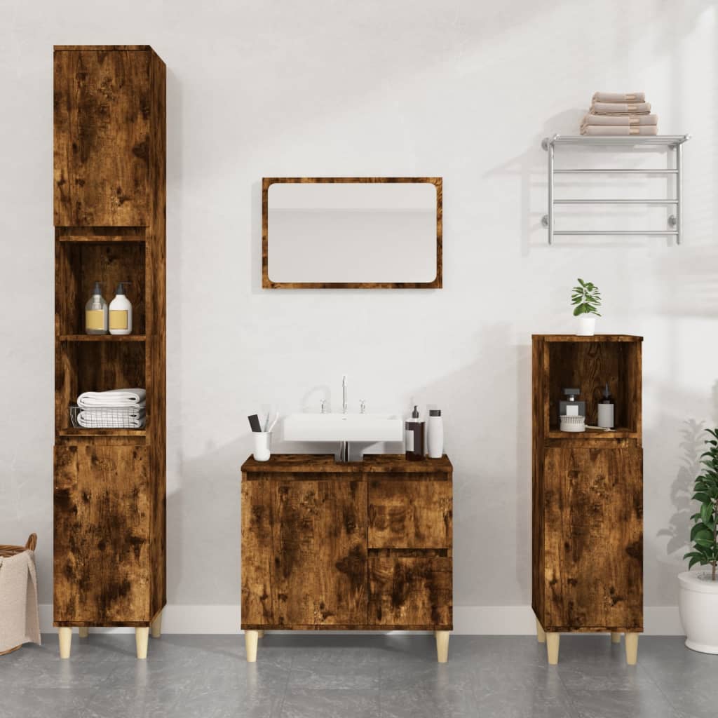 Bathroom cabinet, smoked oak, 65x33x60 cm, processed wood