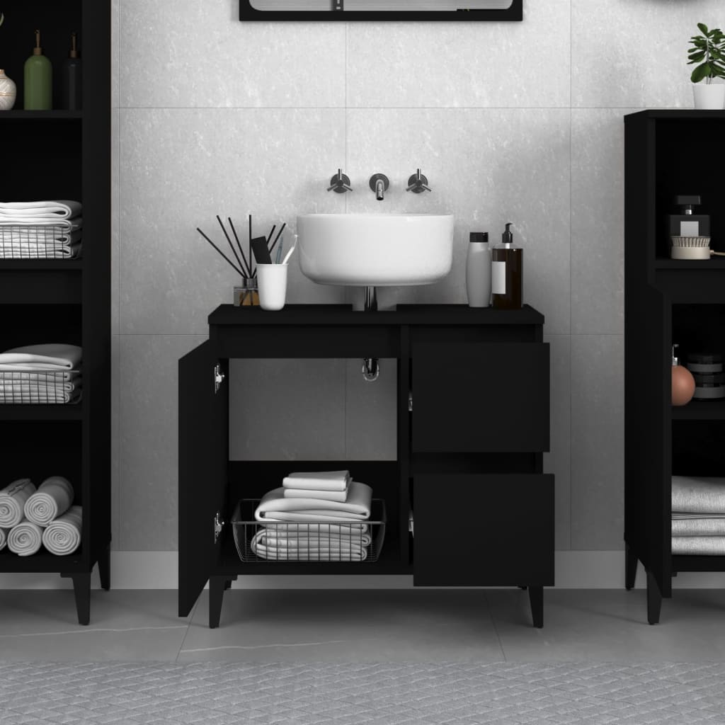 Bathroom cabinet, black, 65x33x60 cm, processed wood