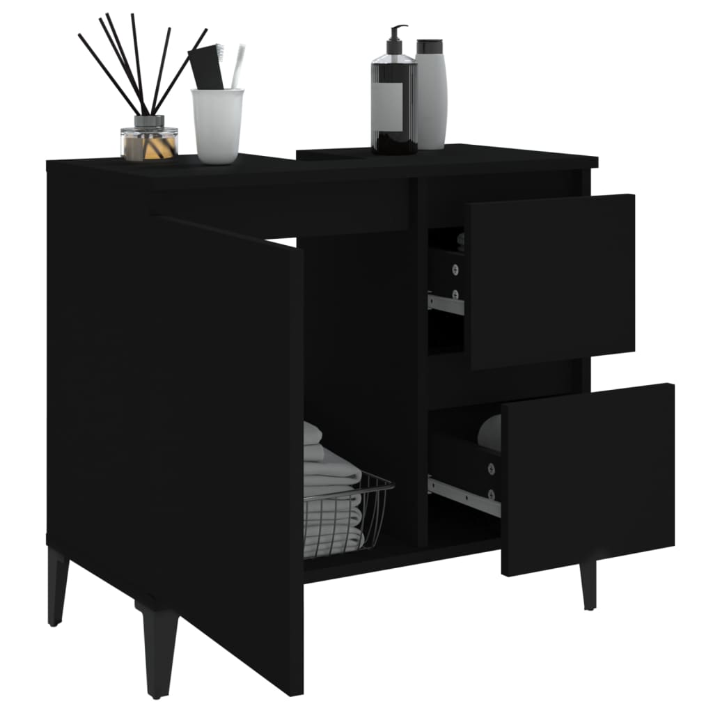 Bathroom cabinet, black, 65x33x60 cm, processed wood