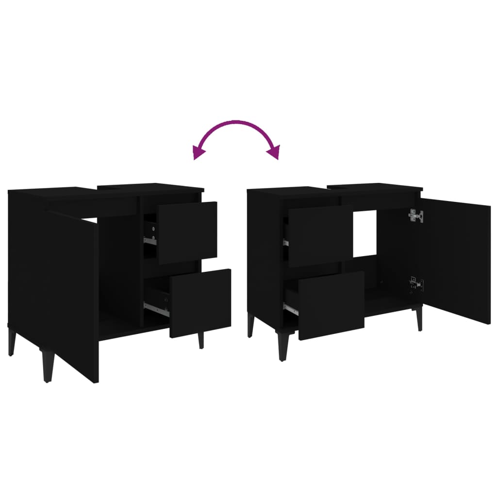 Bathroom cabinet, black, 65x33x60 cm, processed wood