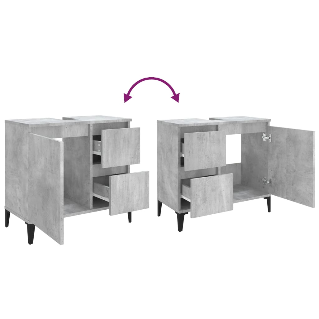 Bathroom cabinet, concrete gray, 65x33x60 cm, processed wood