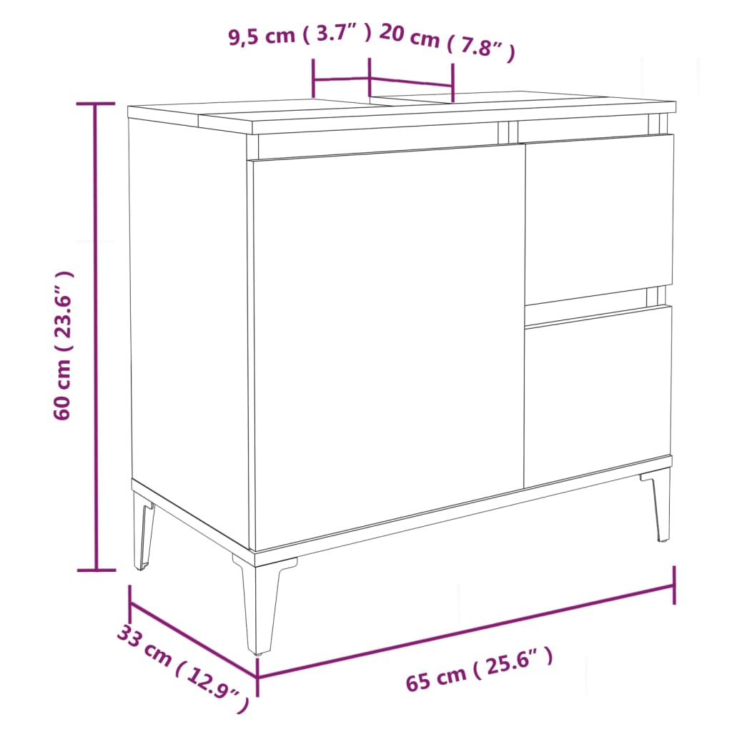 Bathroom cabinet, sonoma grey, 65x33x60 cm, processed wood