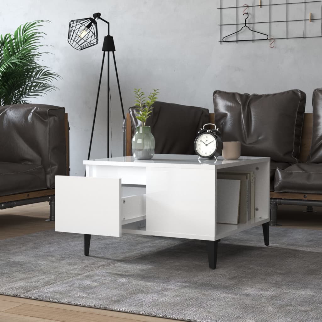 Coffee table, glossy white, 55x55x36.5 cm, processed wood