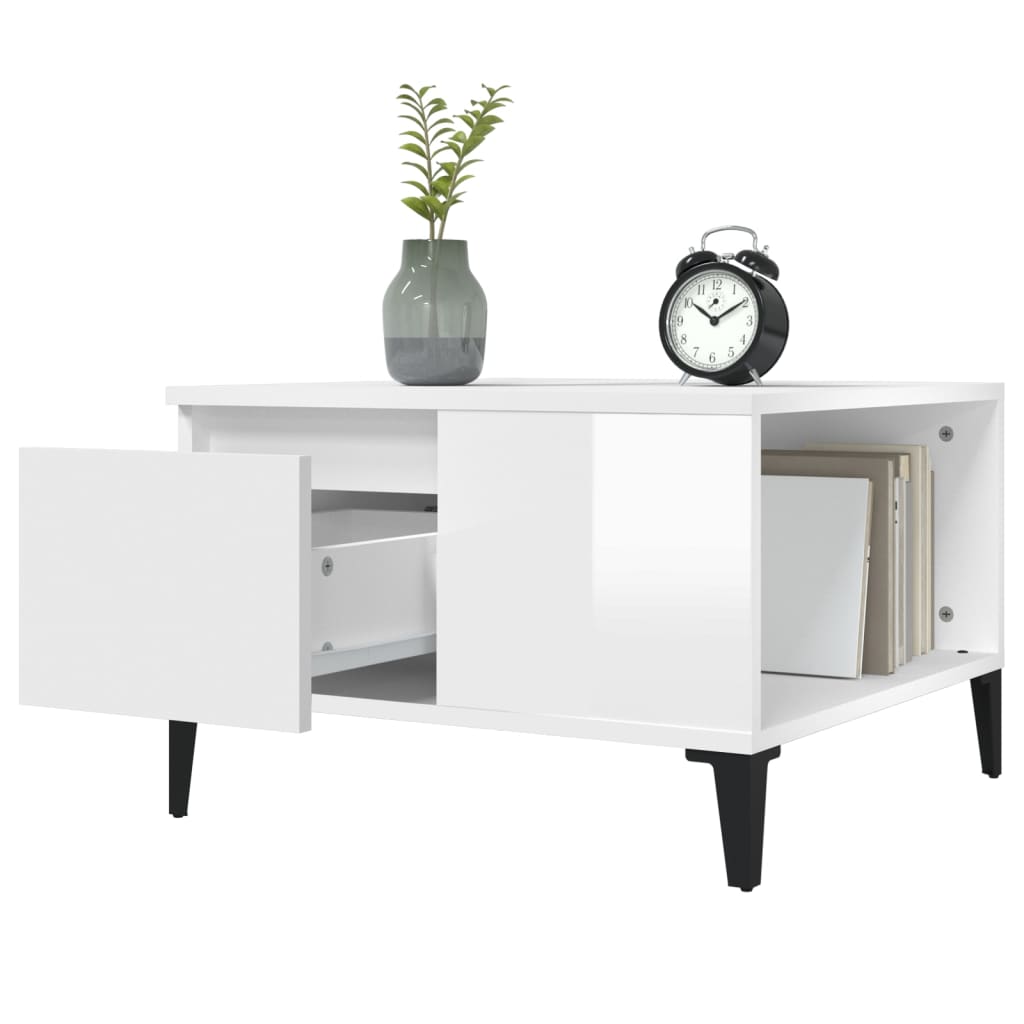 Coffee table, glossy white, 55x55x36.5 cm, processed wood