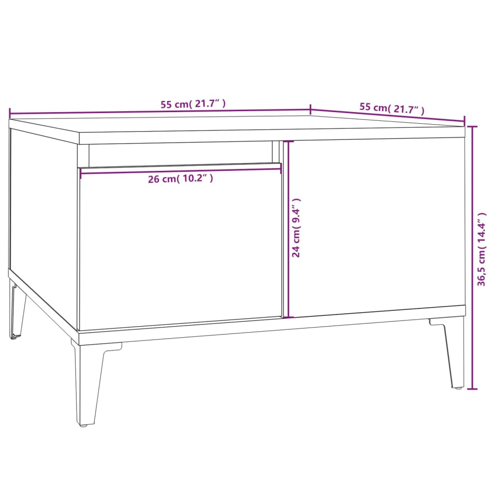 Coffee table, glossy white, 55x55x36.5 cm, processed wood