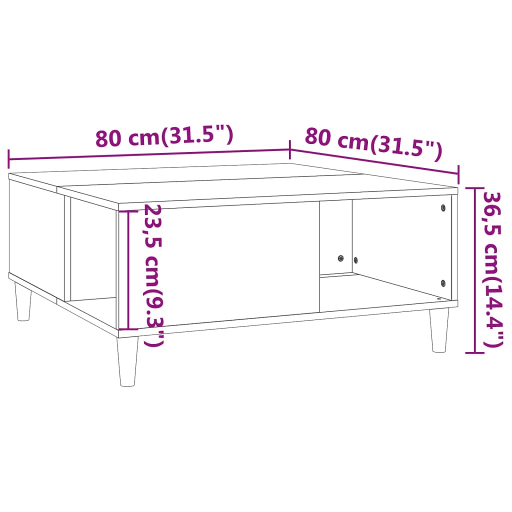 Coffee table, smoked oak, 80x80x36.5 cm, processed wood