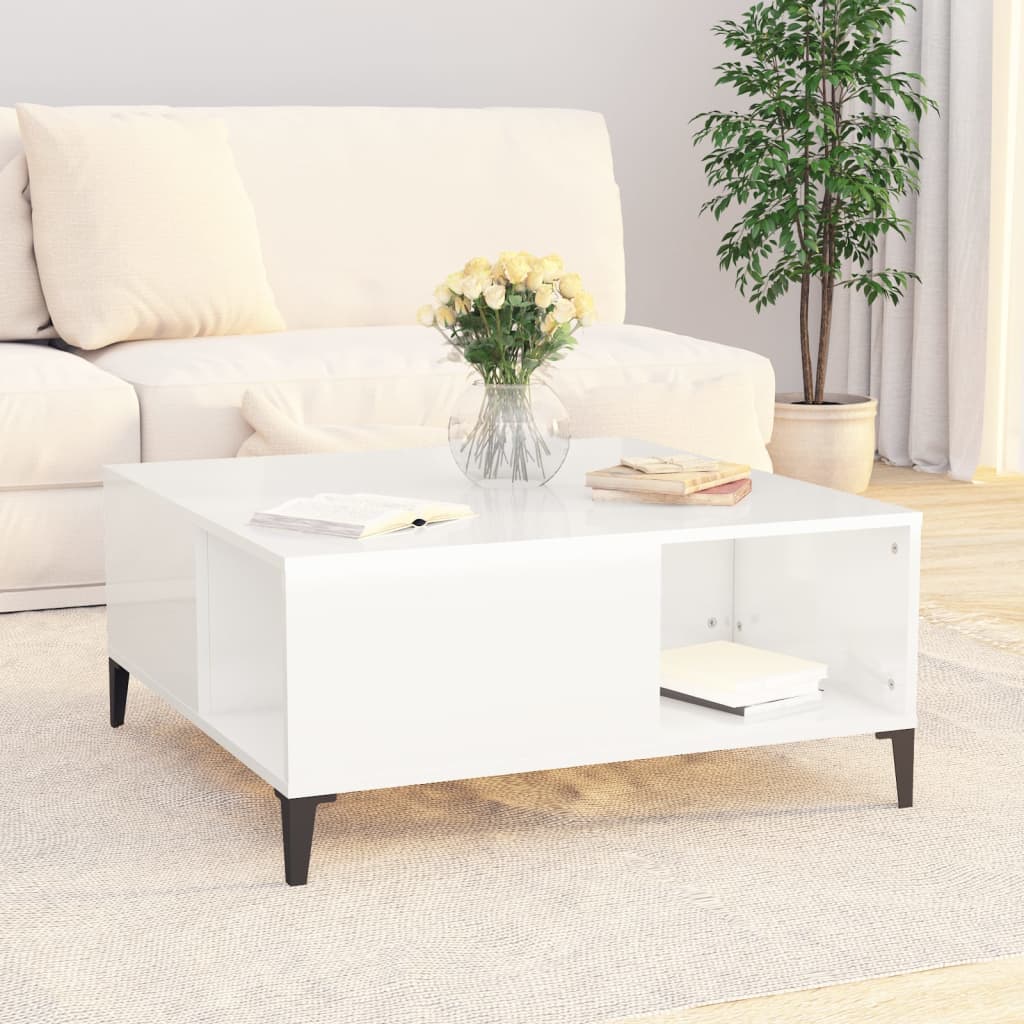 Coffee table, glossy white, 80x80x36.5 cm, processed wood