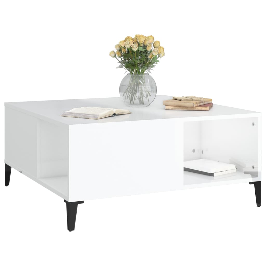 Coffee table, glossy white, 80x80x36.5 cm, processed wood