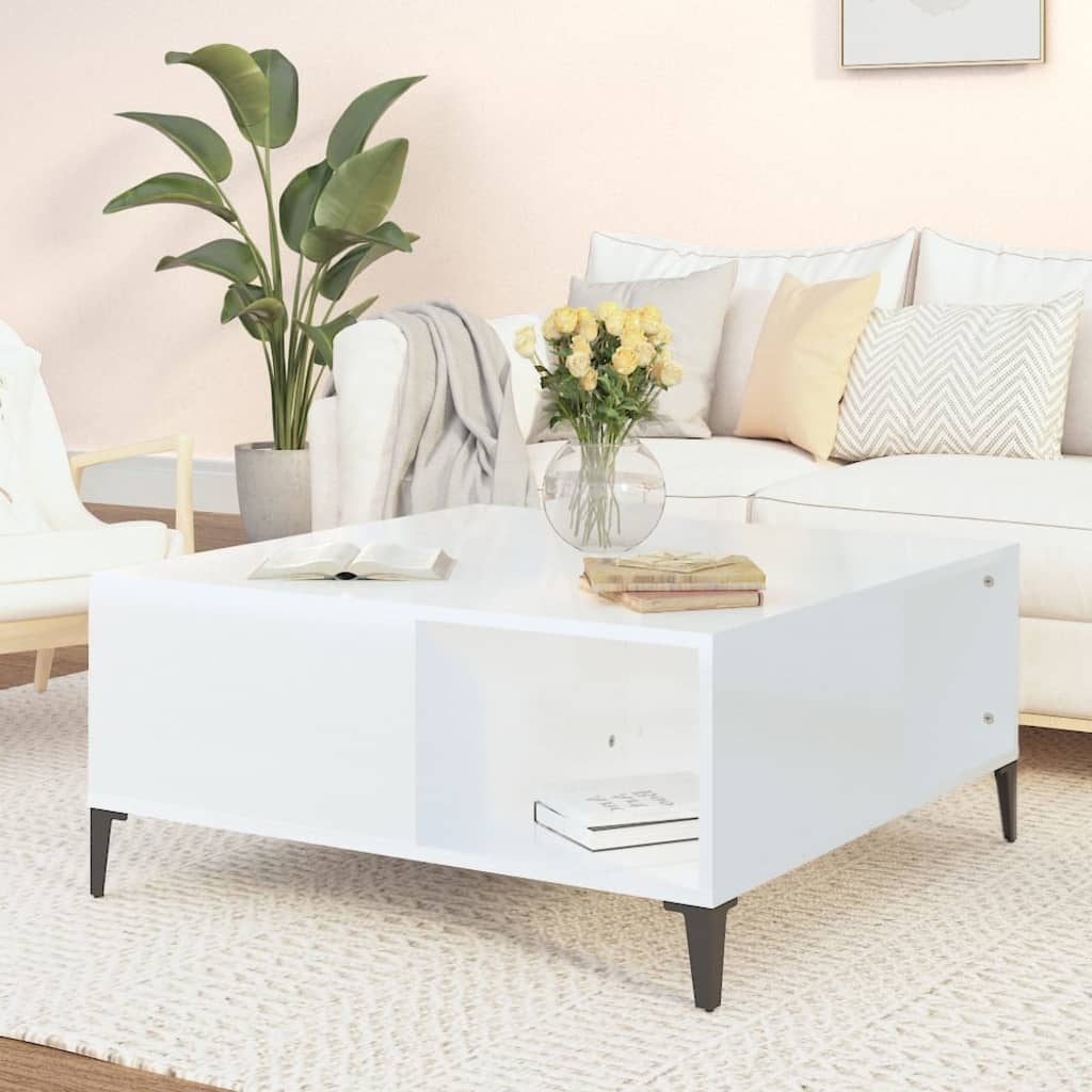 Coffee table, glossy white, 80x80x36.5 cm, processed wood