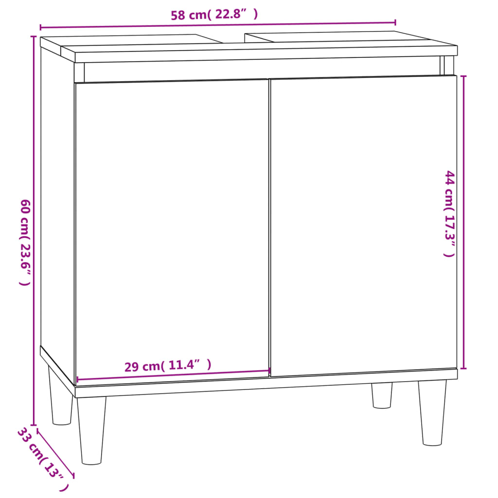 Sink cabinet, sonoma grey, 58x33x60 cm, processed wood