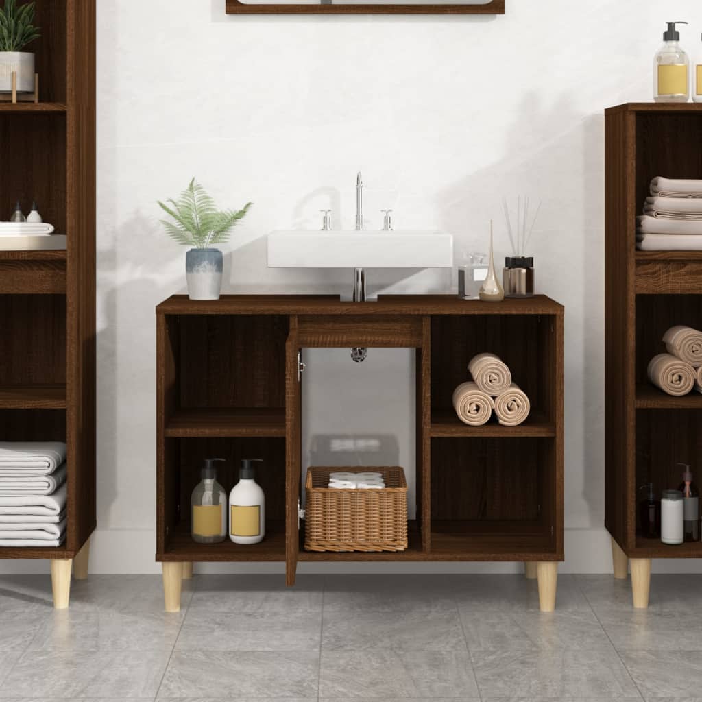 Sink cabinet, brown oak, 80x33x60 cm, processed wood