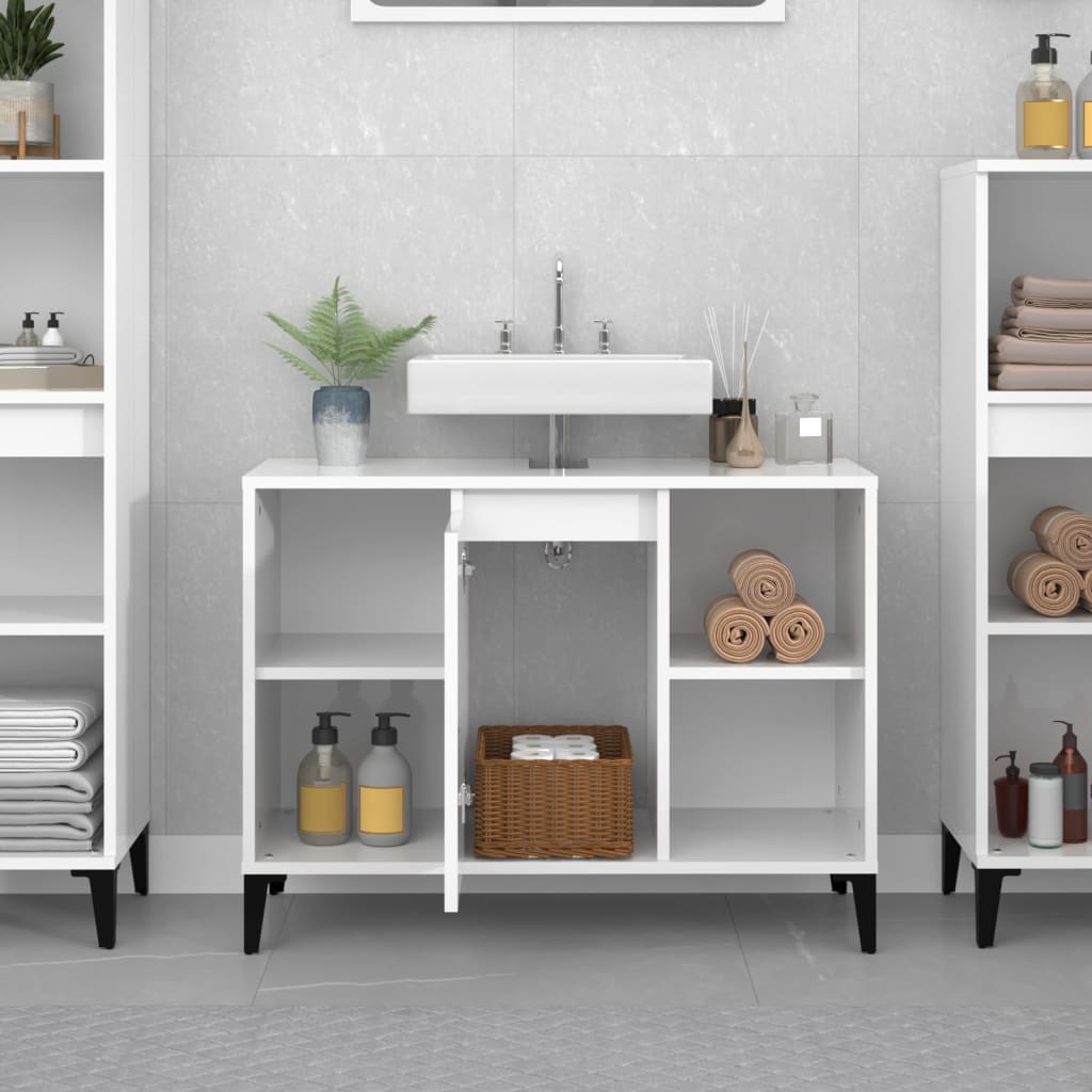 Sink cabinet, extra-glossy white, 80x33x60 cm, processed wood